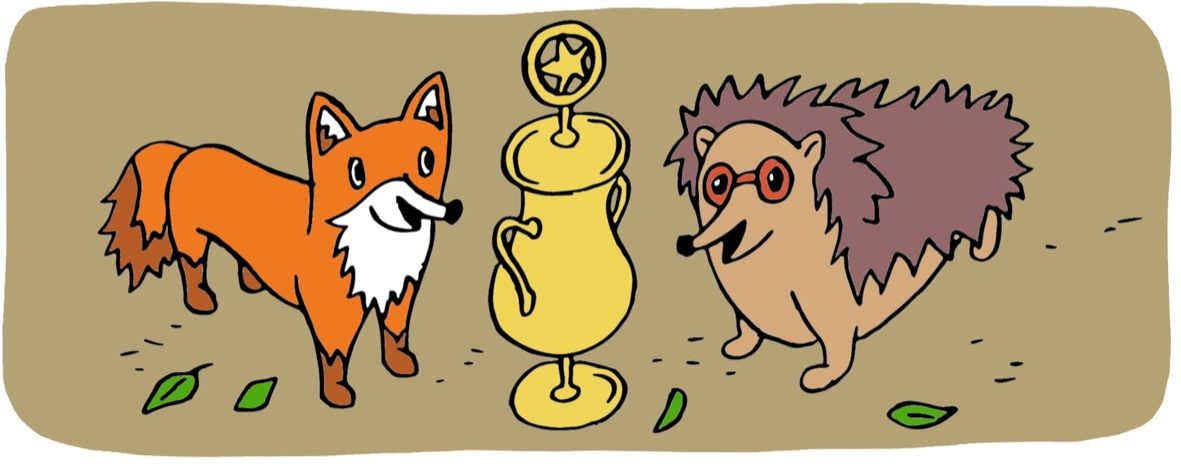 Felix und Ida strahlen, Felix hält einen Pokal hoch